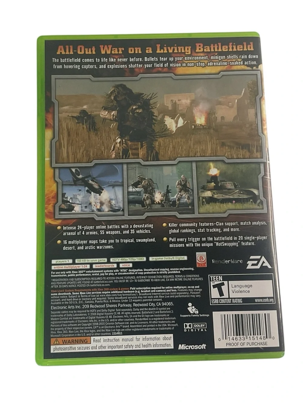 Battlefield 2 Modern Combat Xbox 360 2006 EA Complete w/ Manual CIB